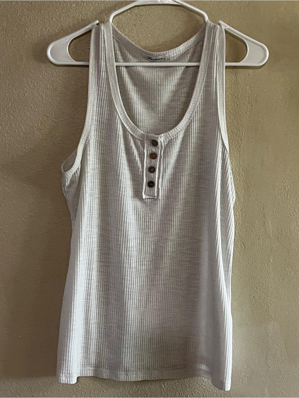Womens Ribbed Henley Tank Top - White